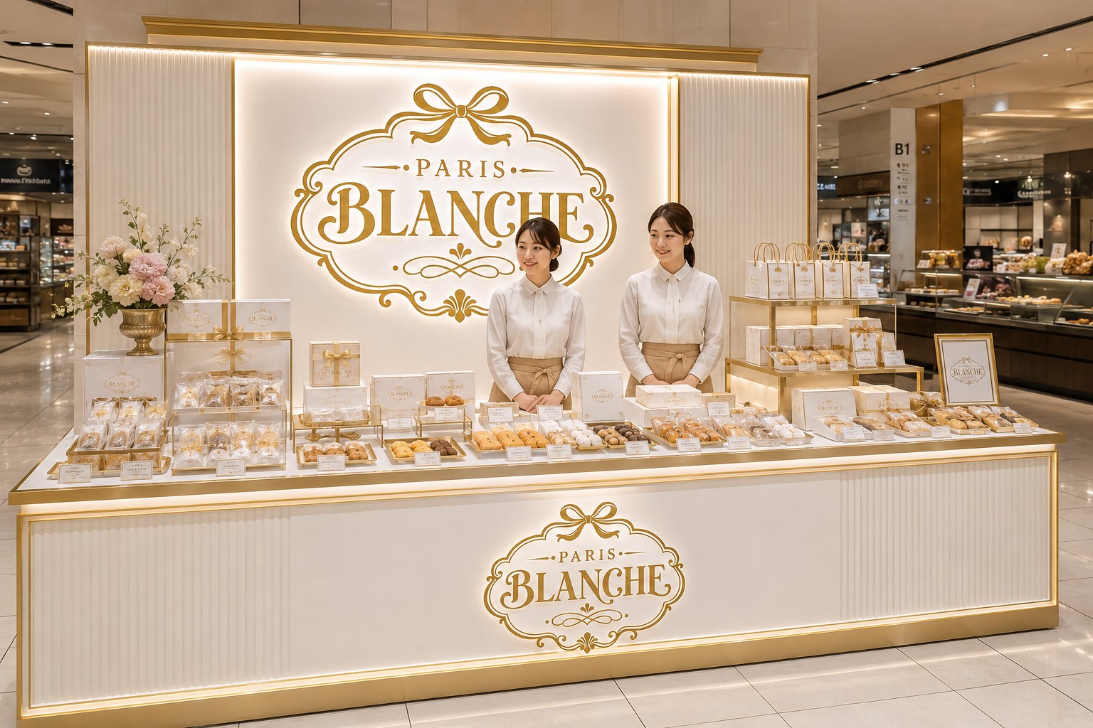 白とゴールドで統一したパリブランシェのPOP UP SHOP